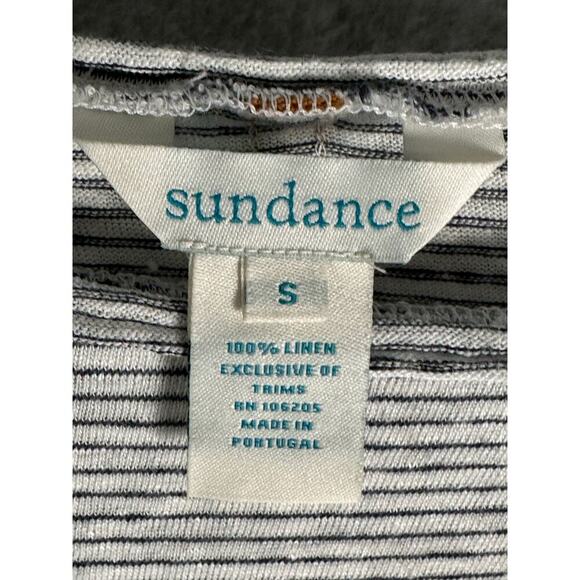 Sundance Sz S 100% Linen Striped Boat Neck Top Brown Elbow Patch Long Sleeve - Picture 3 of 8